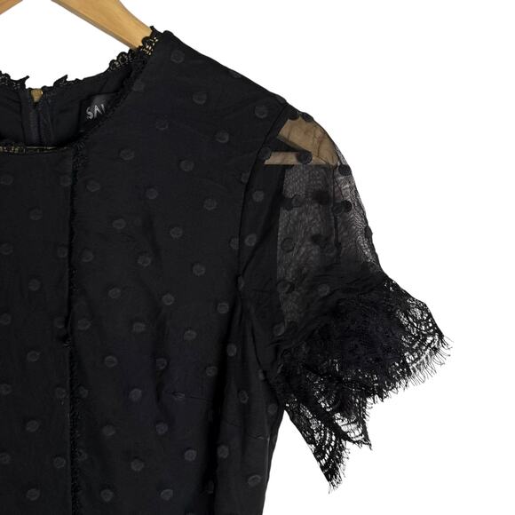 Saloni Andie Black Polka Dot Mesh Short Sleeve Cocktail Midi Dress Size 6 - Picture 9 of 15